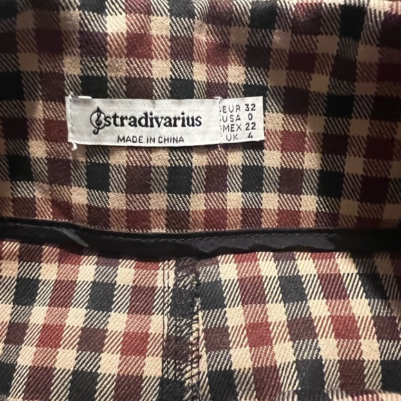 Stradivarius Brown/black Check Mini Skirt with Belt Size 0 - Picture 3 of 4